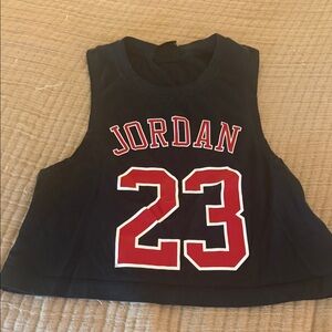 Jordan  crop top Black Jersey with Red and White Accents